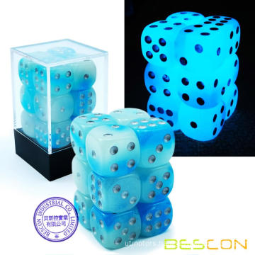 Bescon Two Tone Glowing Dice D6 16mm 12pcs Set, 16mm Six Sided Die (12) Block of Glowing Dice